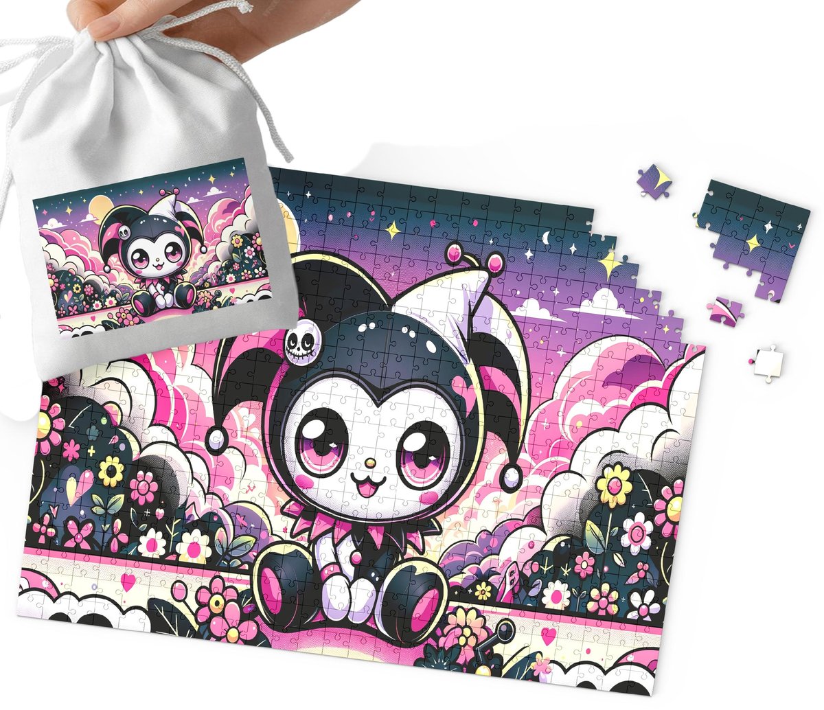 PUZZLE - Kuromi Hel.lo Kit.ty WZORY Z BAJEK PREZENT 110EL + WORECZEK
