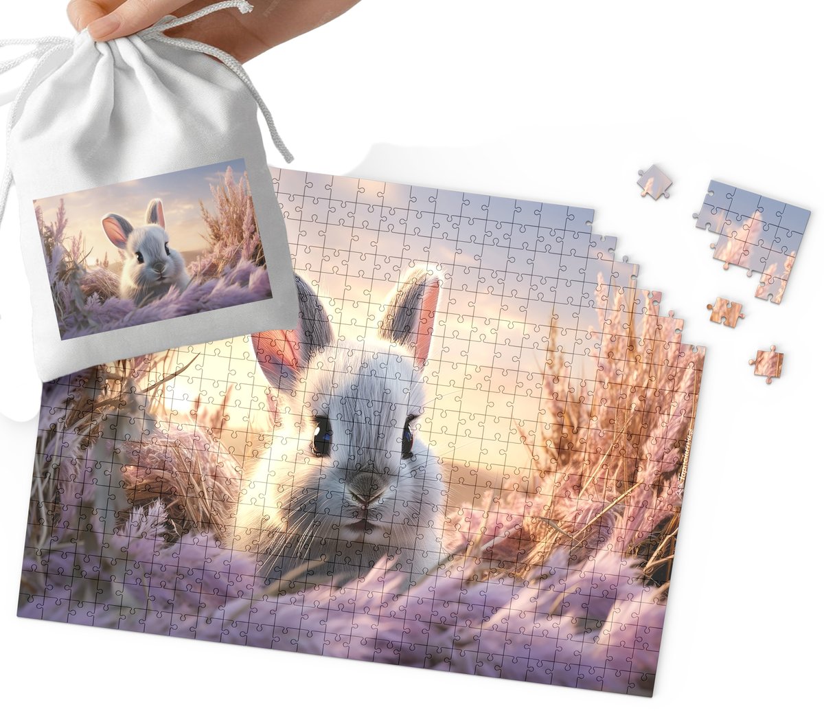 PUZZLE TRADYCYJNE - SŁODKI KRÓLICZEK KRÓLIK WZORY PREZENT 110EL + WORECZEK