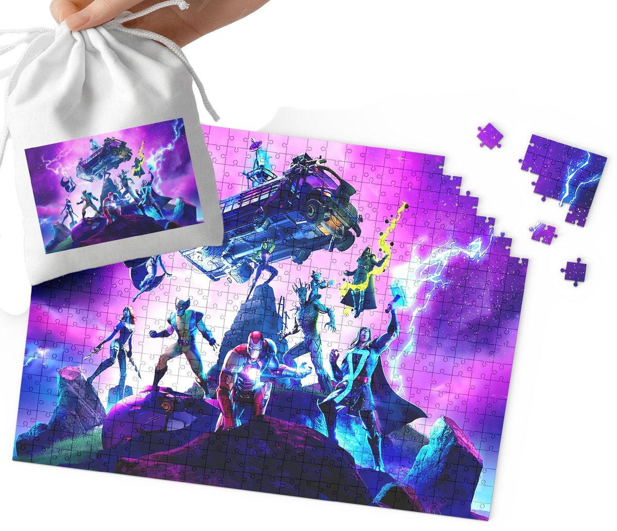 PUZZLE - FORTNITE WZORY Z BAJEK I GIER PREZENT DLA DZIECI 110EL + WORECZEK
