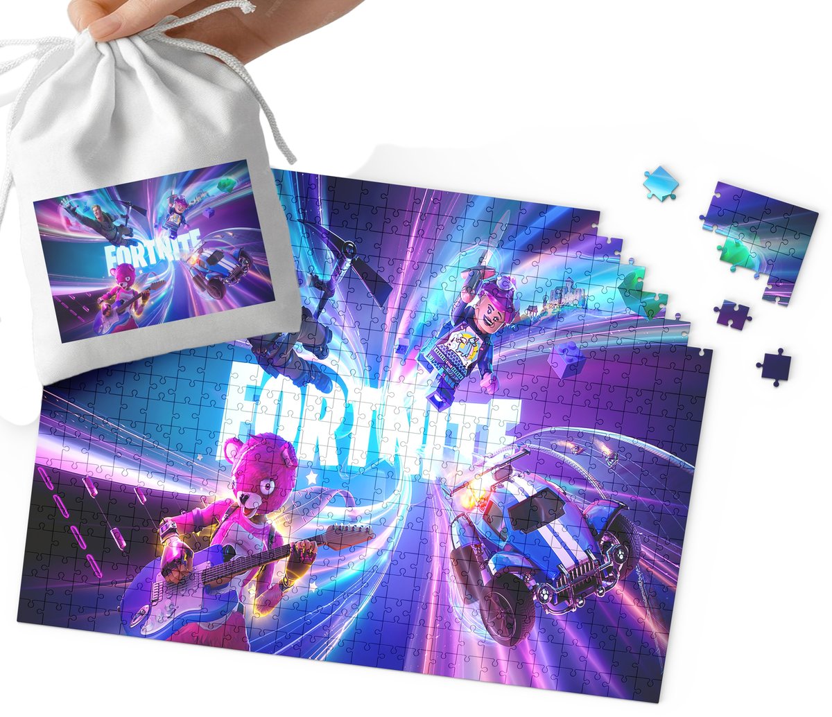 PUZZLE - FORTNITE WZORY Z BAJEK I GIER PREZENT DLA DZIECI 110EL + WORECZEK