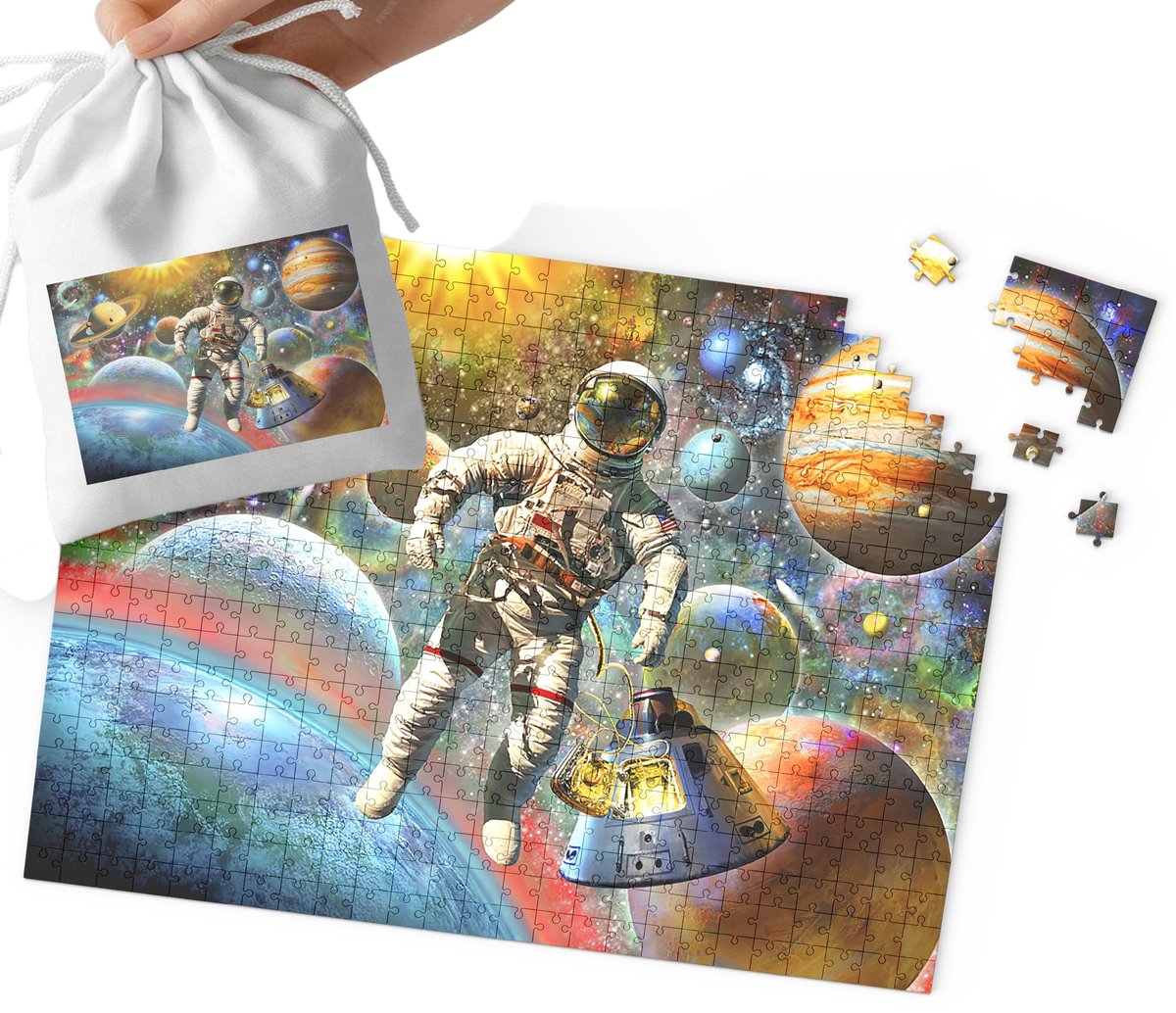 PUZZLE - ASTRONAUTA KOSMOS WZORY DLA CHŁOPCA 192el + WORECZEK