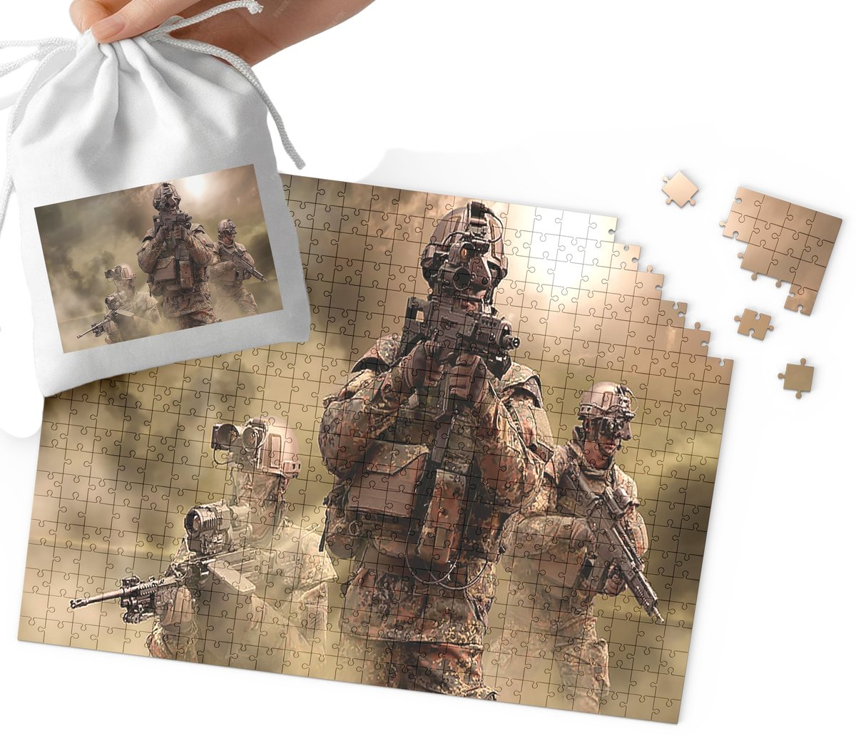 PUZZLE - WOJSKO CZOŁGI MILITARIA WZORY DLA CHŁOPCA 110EL + WORECZEK