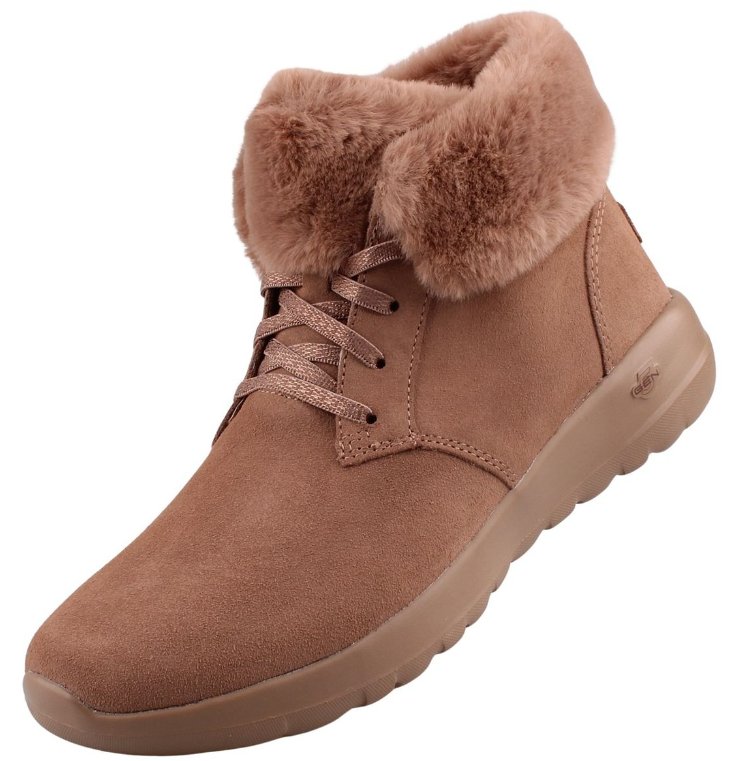 Buty zimowe damskie SKECHERS ON-THE-GO JOY COZY CHARM brązowe zamsz 38 EU