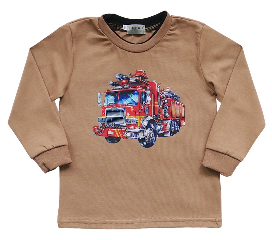 Bluzka Chłopięca ze Strażą Pożarną bawełniana beżowa polski producent REVAJ 104