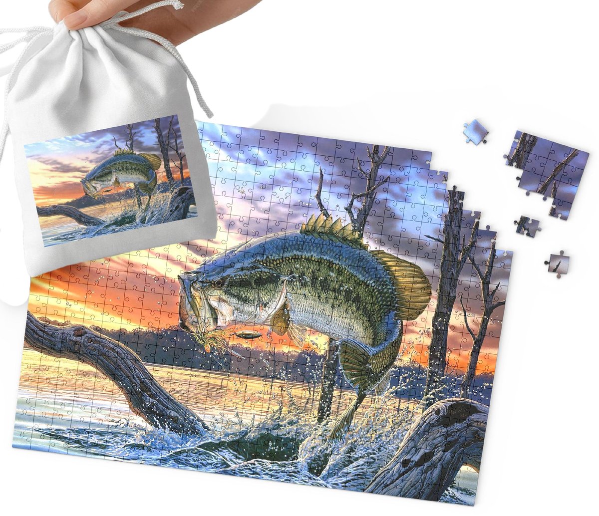 PUZZLE TRADYCYJNE - RYBY WĘDKOWANIE DLA FANA WĘDKOWANIA 110EL + WORECZEK