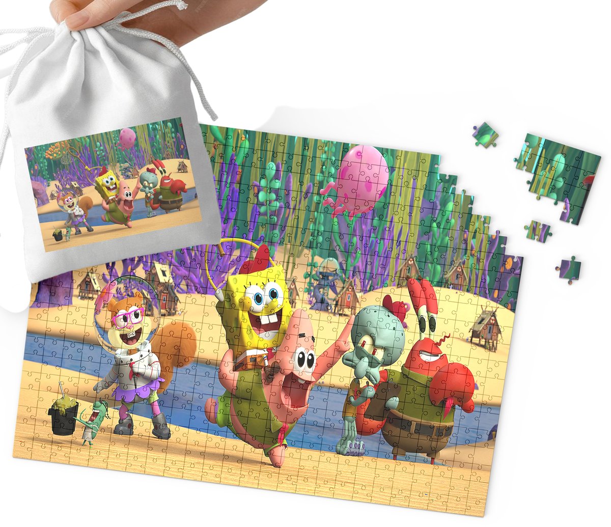 PUZZLE - SPONGEBOB WZORY Z BAJEK I GIER PREZENT DLA DZIECI 110EL + WORECZEK