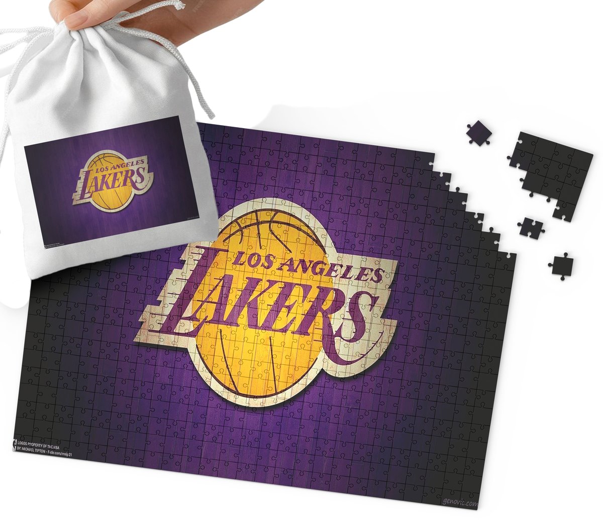 PUZZLE - Los Angeles Lakers WZORY DLA FANA KOSZYKÓWKI 110EL + WORECZEK