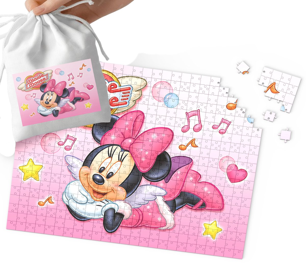 PUZZLE - MYSZKA MINNIE WZORY Z BAJEK PREZENT DLA DZIECI 192el + WORECZEK