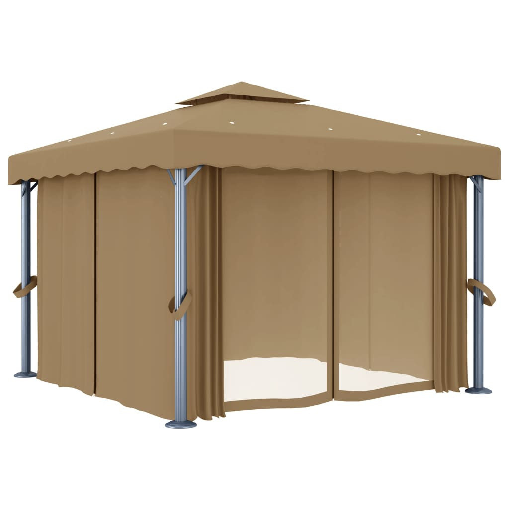 Altana ogrodowa z zasłonami, 3 x 3 m, kolor taupe, aluminium