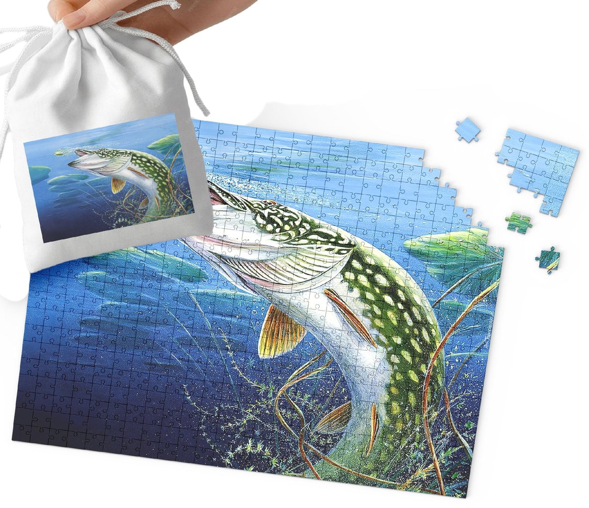 PUZZLE TRADYCYJNE - RYBY WĘDKOWANIE DLA FANA WĘDKOWANIA 110EL + WORECZEK