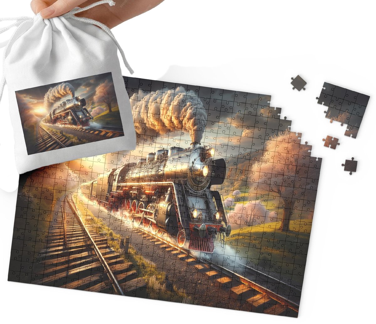 PUZZLE - POCIĄG KOLEJ LOKOMOTYWA SUPER WZORY 110EL + WORECZEK