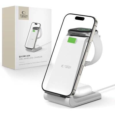 Ładowarka indukcyjna TECH-PROTECT QI15W-A36 3w1 10W Biały