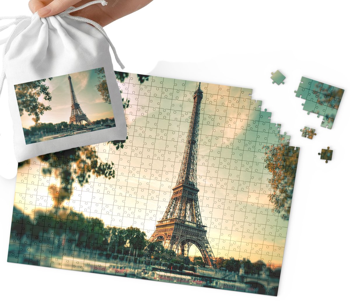 PUZZLE - PIĘKNE WIDOKI PARYŻ Wieża Eiffla WIELE WZORÓW 192el + WORECZEK