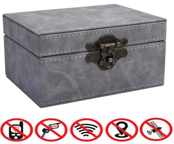DUŻE PUDEŁKO BLOKUJĄCE SYGNAŁ KLUCZYK KLATKA FARADAYA KEYLESS RETRO SZARY