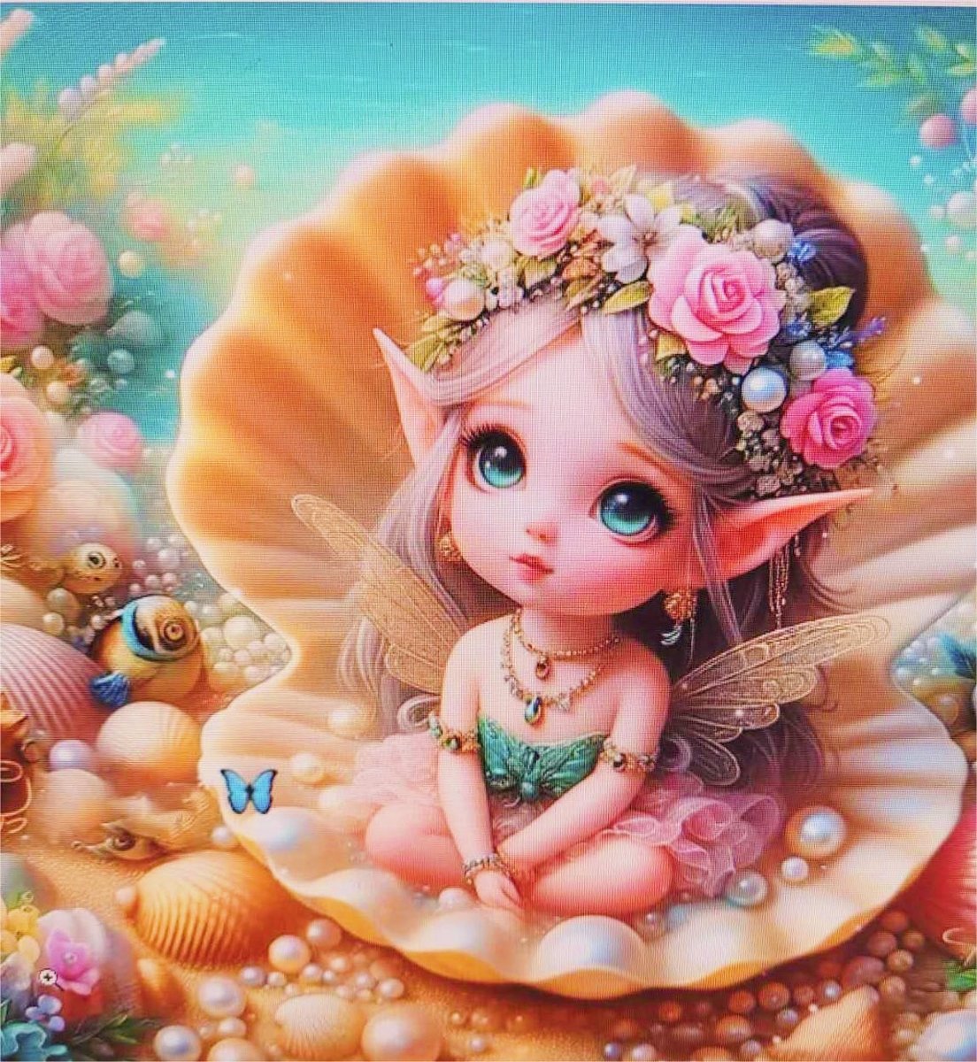 Haft diamentowy 25x25 cm - Magiczna wróżka w muszli