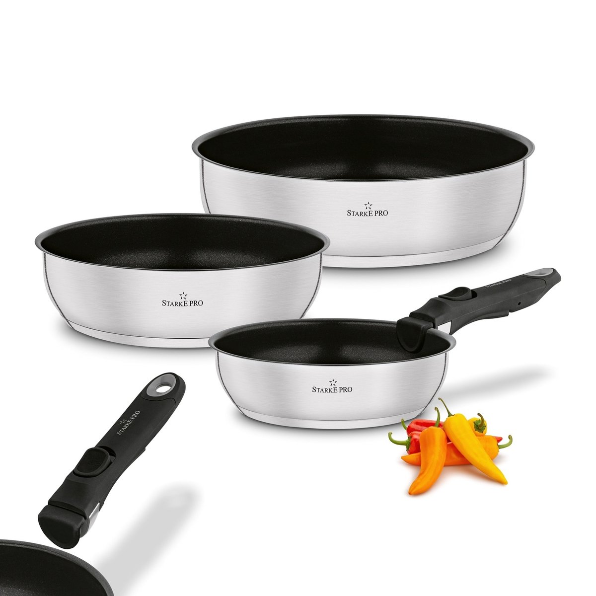 Zestaw PATELNI 3x ODPINANA RĄCZKA INDUKCJA GAZ Starke Pro Susvid 20x24x28cm