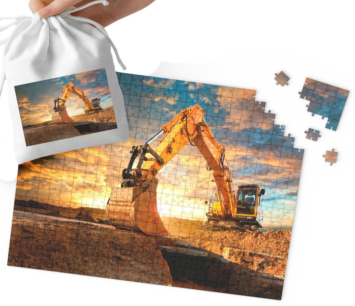 PUZZLE - MASZYNY BUDOWLANE WZORY DLA CHŁOPCA 110EL + WORECZEK