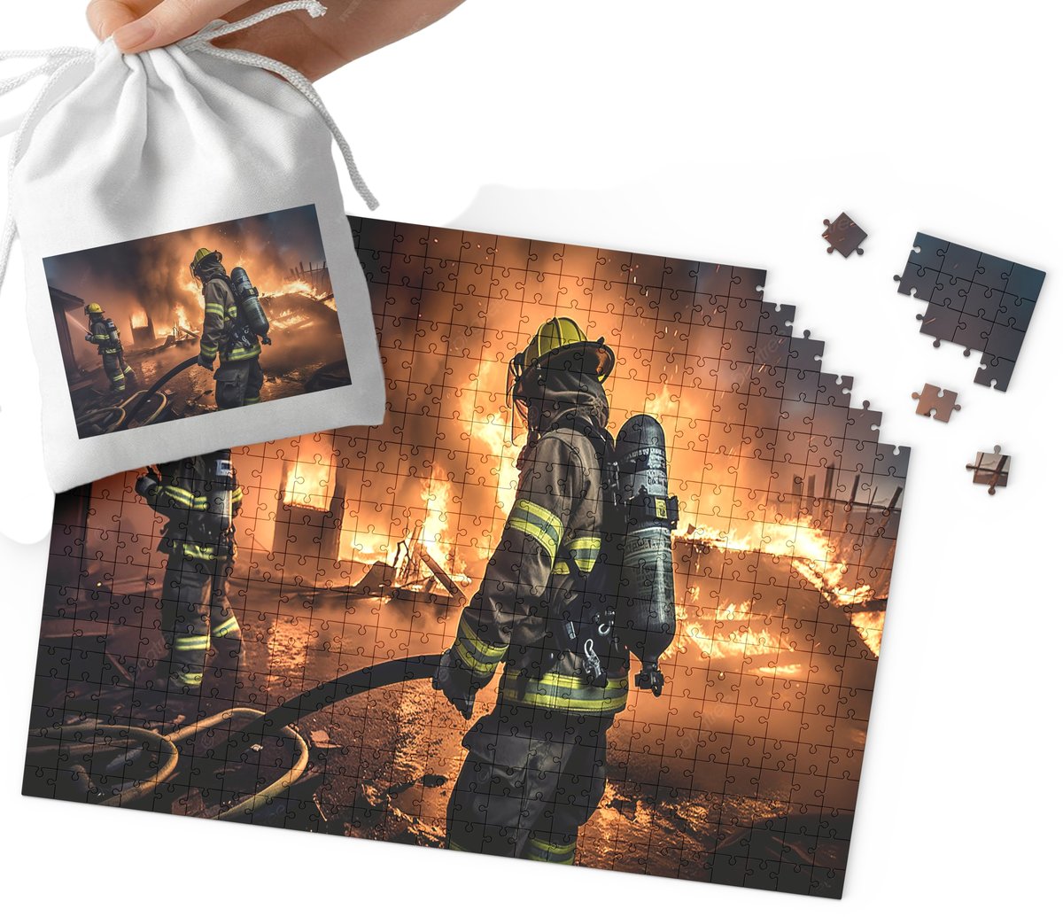 PUZZLE - STRAŻAK STRAŻ POŻARNA WZORY DLA CHŁOPCA 192el + WORECZEK