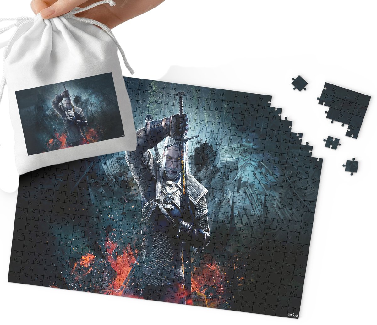 PUZZLE - WIEDZMIN WZORY Z BAJEK I GIER PREZENT DLA DZIECI 192el + WORECZEK