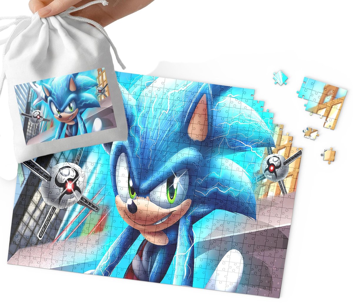 PUZZLE - SONIC WZORY Z BAJEK I GIER PREZENT DLA DZIECI 110EL + WORECZEK