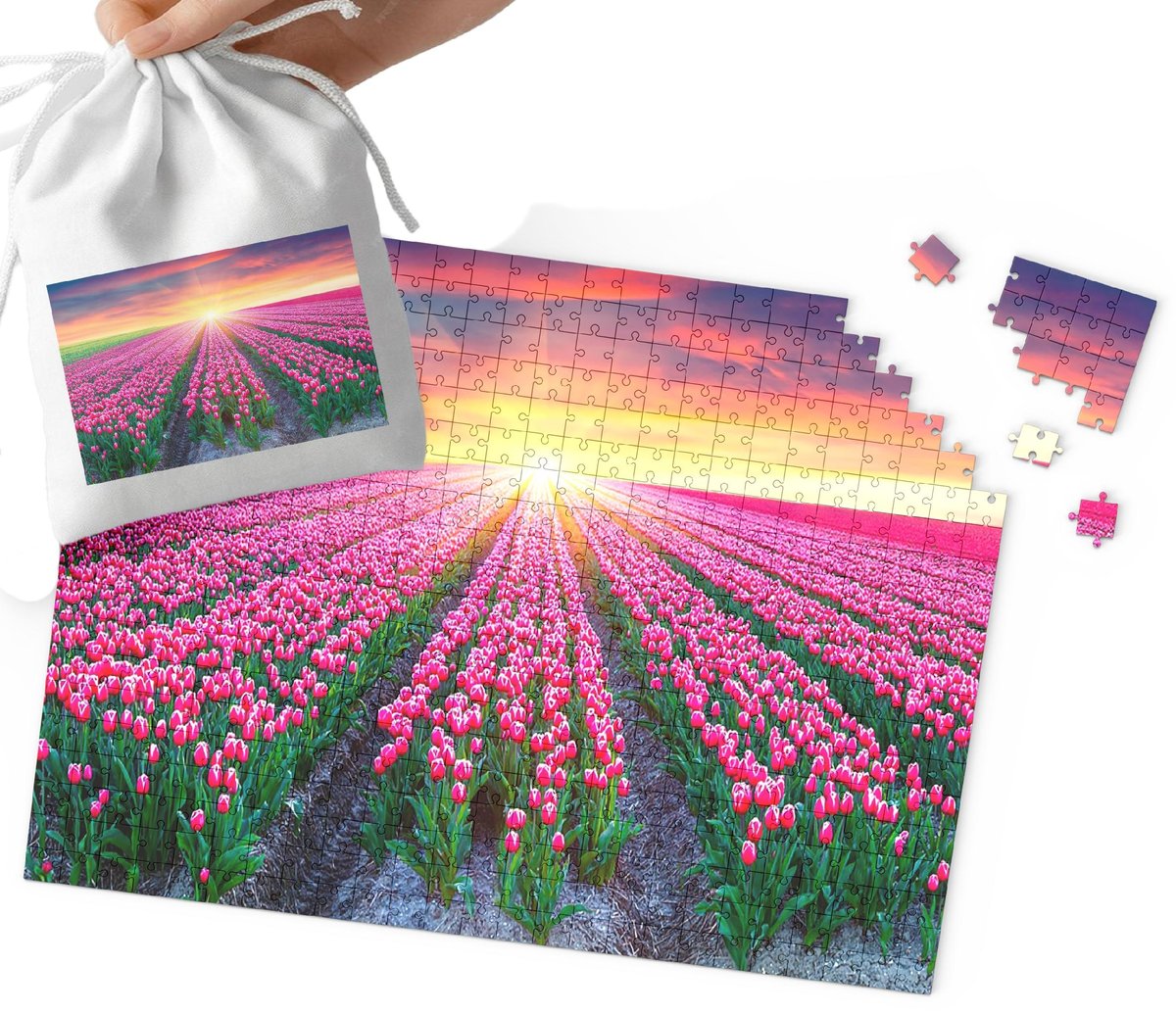 PUZZLE TRADYCYJNE - PIĘKNE WIDOKI KWIATY WZORY PREZENT 120el + WORECZEK