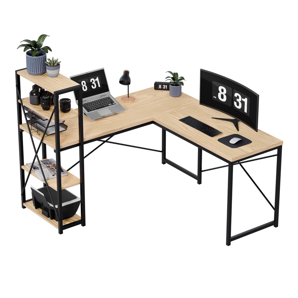 Biurko Leader 5.9, montaż z lewej i prawej strony, cztery półki, 145 x 57 x 120 cm, Drewno