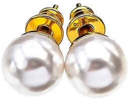 Piękne Perły Kryształowe Kolczyki White Pearl Gold Złote Srebro Certyfikat