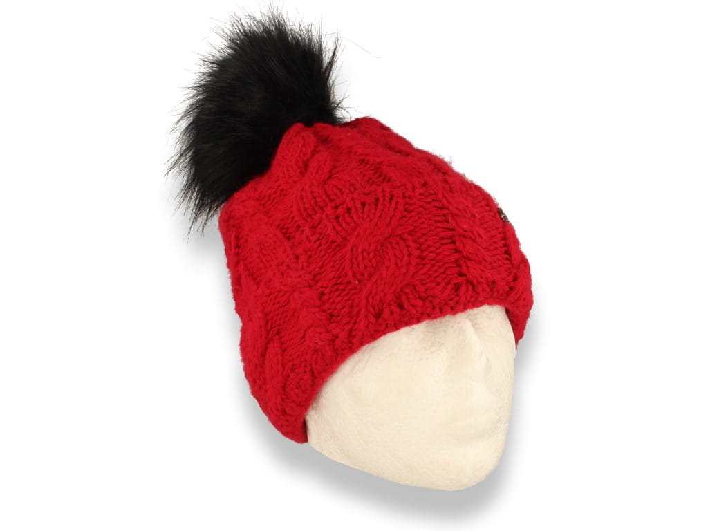 Czapka damska zimowa z pomponem polska produkcja czerwona ocieplana polarem