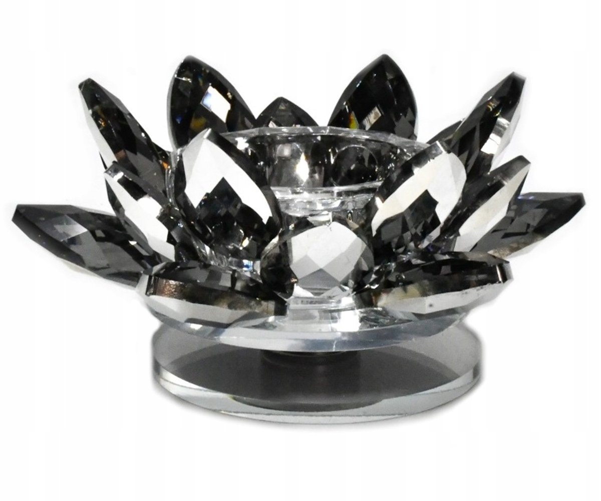 Świecznik na nodze kryształowy LOTOS BLACK GLAMOUR 10x6cm obracany