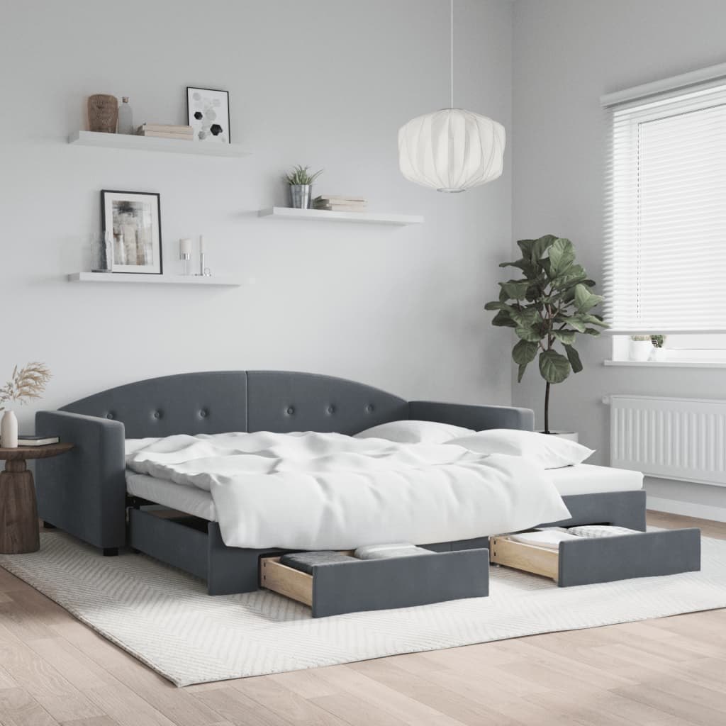 Sofa rozsuwana z szufladami, ciemnoszara, 100x200 cm, aksamit Lumarko!