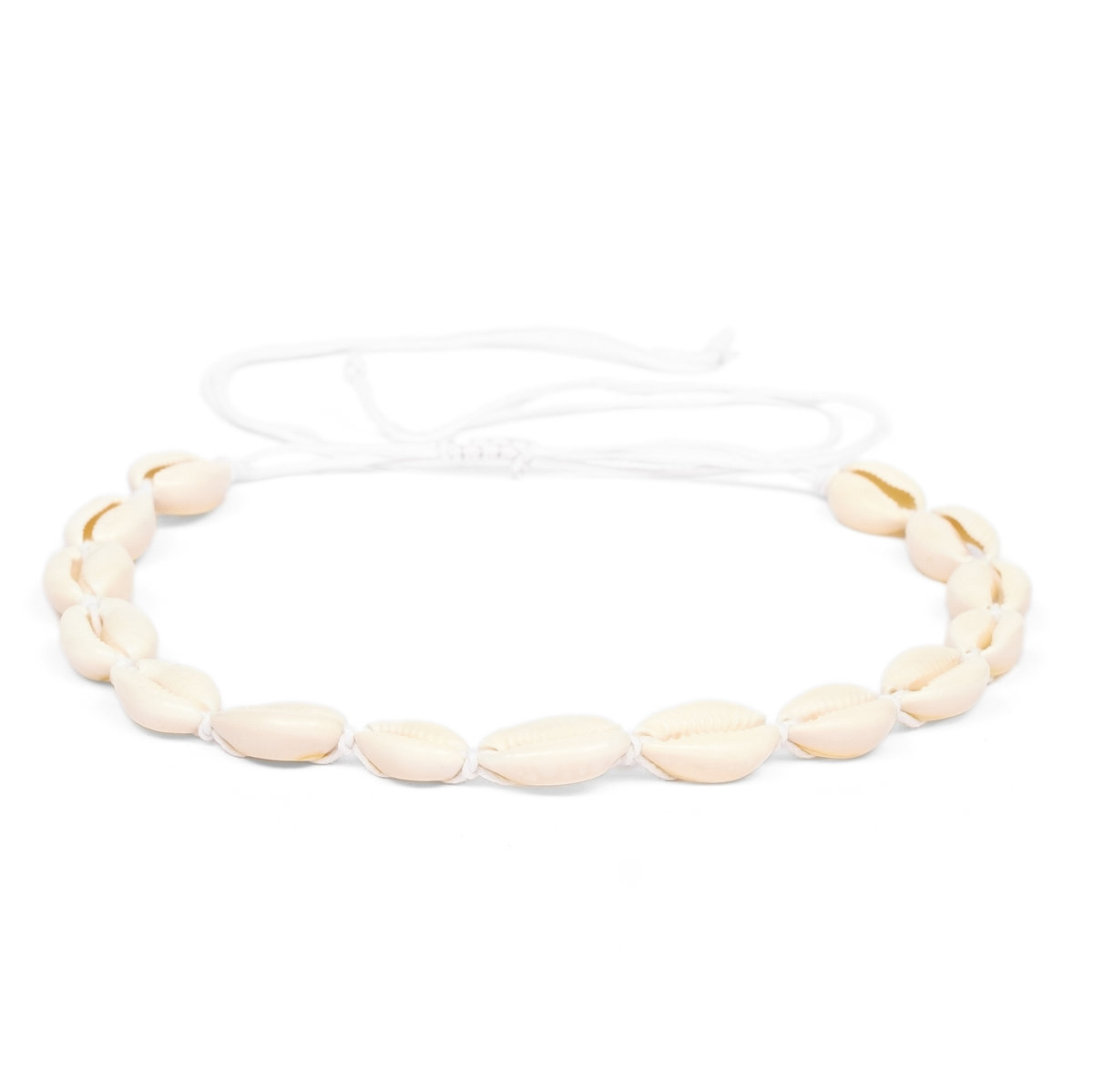 NASZYJNIK CHOKER WIĄZANY NA SZNURKU Z MUSZELKAMI SZNUREK MUSZELKI NATURALNY - NAS-MUS-BIA