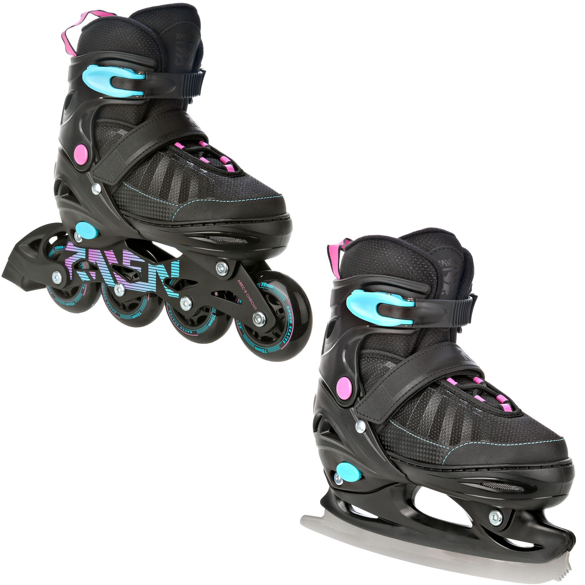 Rolki Łyżwy figurowe 2w1 Regulowane RAVEN Oxen Mint/Pink 38-42