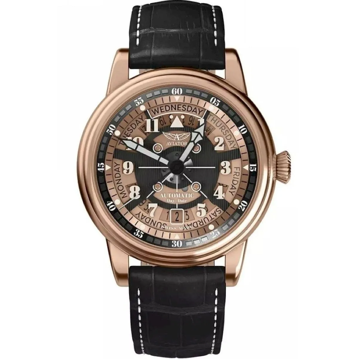 Aviator Douglas Day-Date Meca 41 V.3.36.2.289.4 Zegarek męski automatyczny z datownikiem na pasku