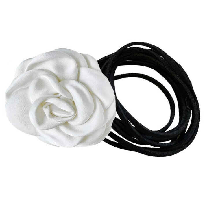 CHOKER Naszyjnik ozdobny KWIAT na szyję róża na rzemyku elegancki