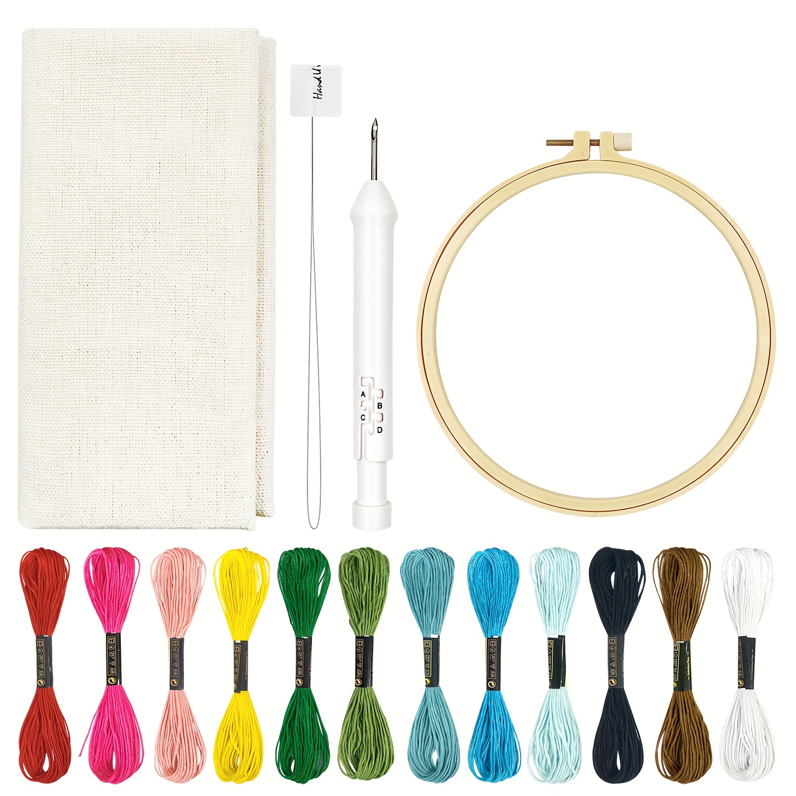 TEMU Zestaw do szycia igłami HAND U JOURNEY 2-4 sztuki, zawiera igłę 2.2mm, 25cm tkaninę, 12 kolorów 8m wątków, plastikowy kołek, z DIY świątecznymi