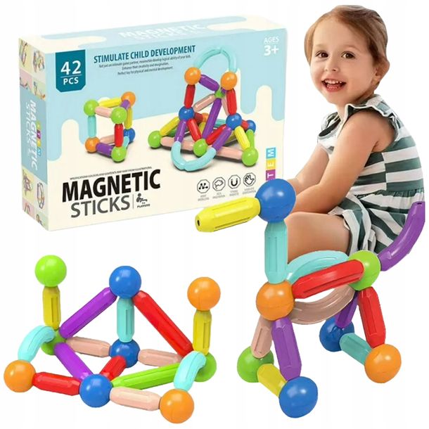Klocki Magnetyczne Konstrukcyjne Dla Dzieci Edukacyjne Montessori (42 El.)