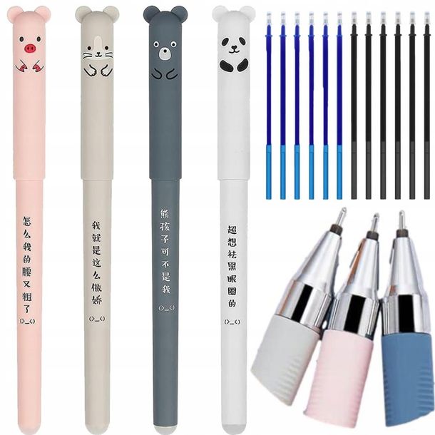 4 X Długopis Zmazywalny Cienkopis Ścieralny Wkłady Ścieralne 12 Sztuk