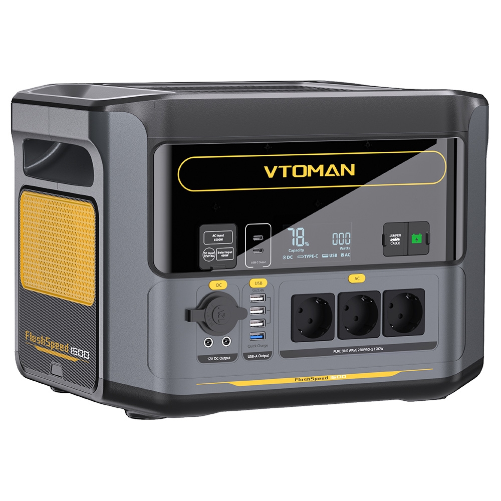 VTOMAN FlashSpeed 1500 Portable Power Station 1548Wh LiFePO4 Battery 1500W Output 12V DC and 100W Type-C Ports with 12 Port