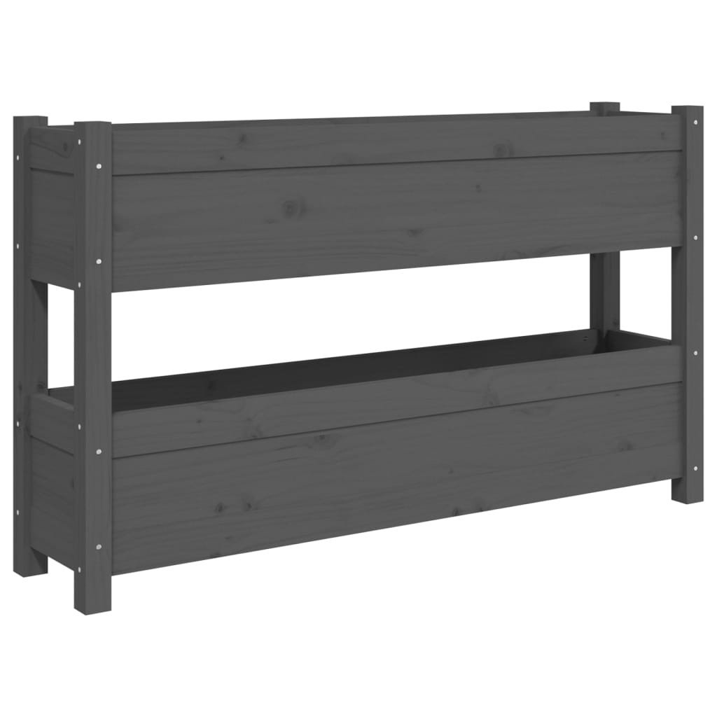 Donica, szara, 112x25x66 cm, lite drewno sosnowe