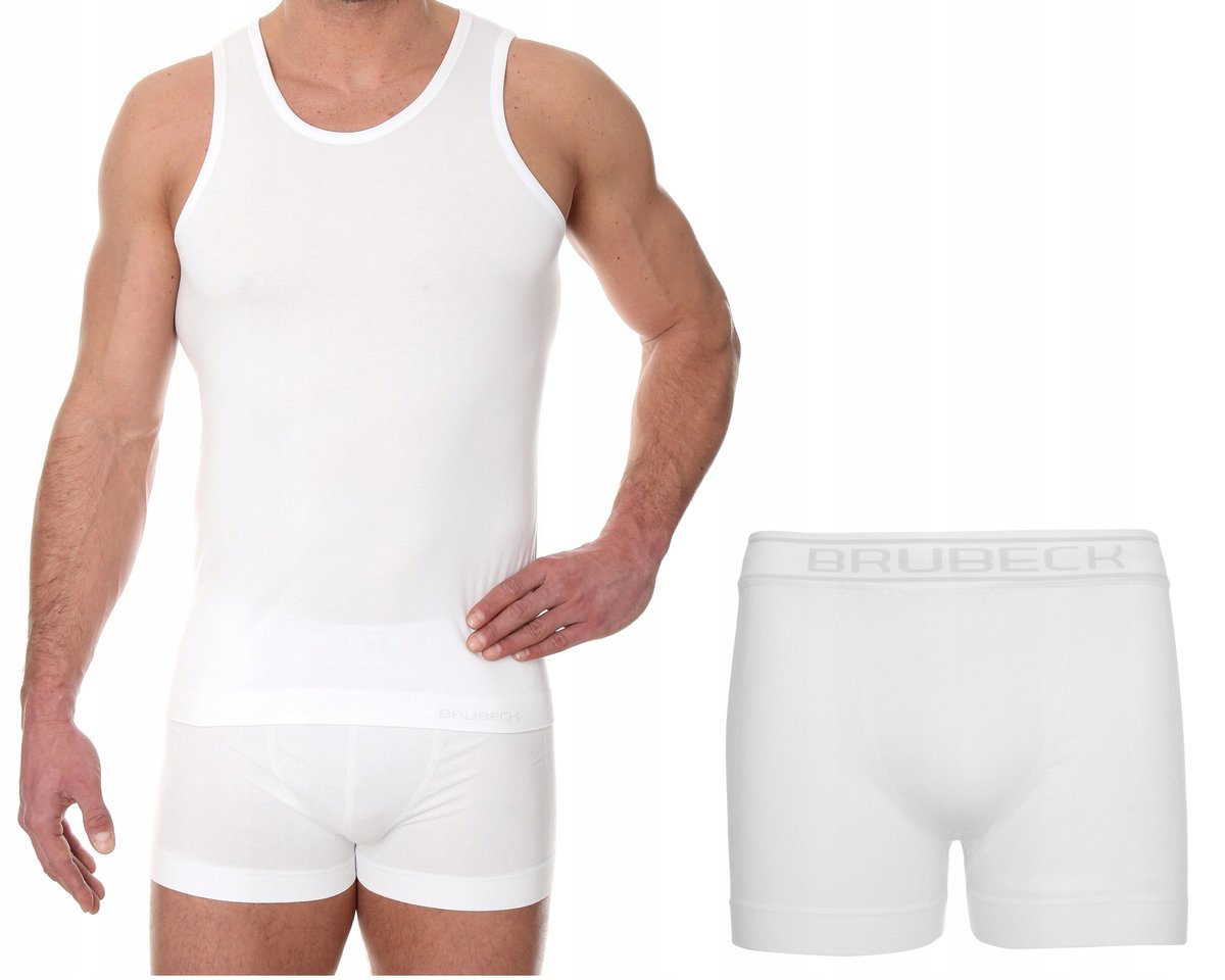 BRUBECK Męska BIELIZNA BEZSZWOWA KOSZULKA NA RAMIĄCZKU i BOKSERKI Majtki -M