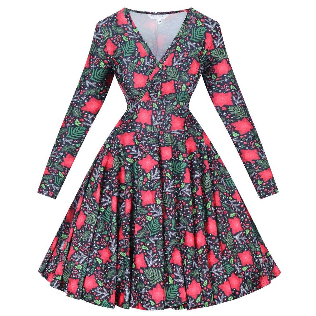 Sukienka pin up świąteczna folk folkowa na Boże Narodzenie rozkloszowana