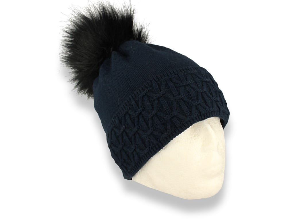 Czapka zimowa z pomponem polska produkcja granatowa ocieplona polarem