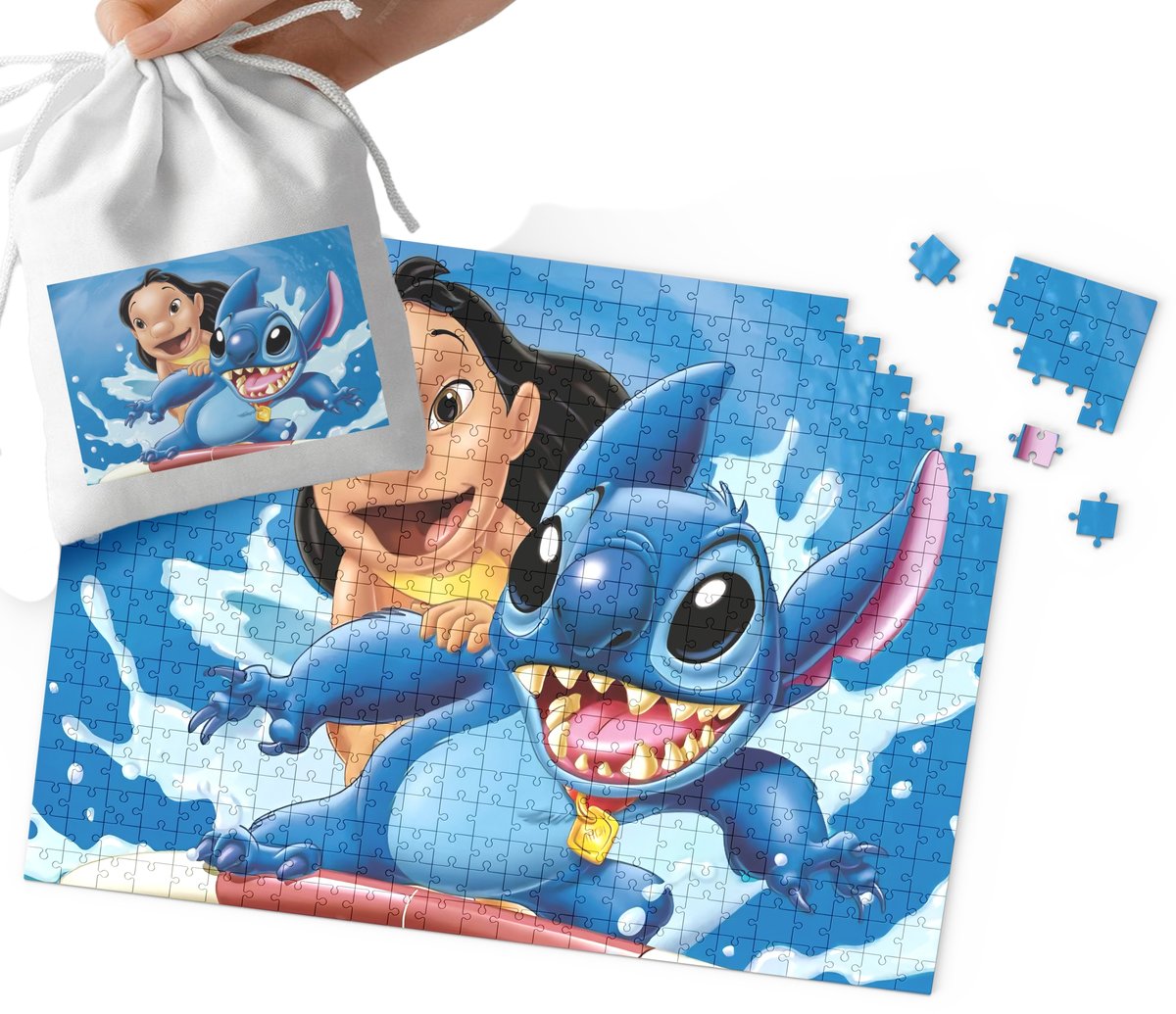 PUZZLE - LILO I STICH WZORY Z BAJEK I GIER DLA DZIECI 24el + WORECZEK