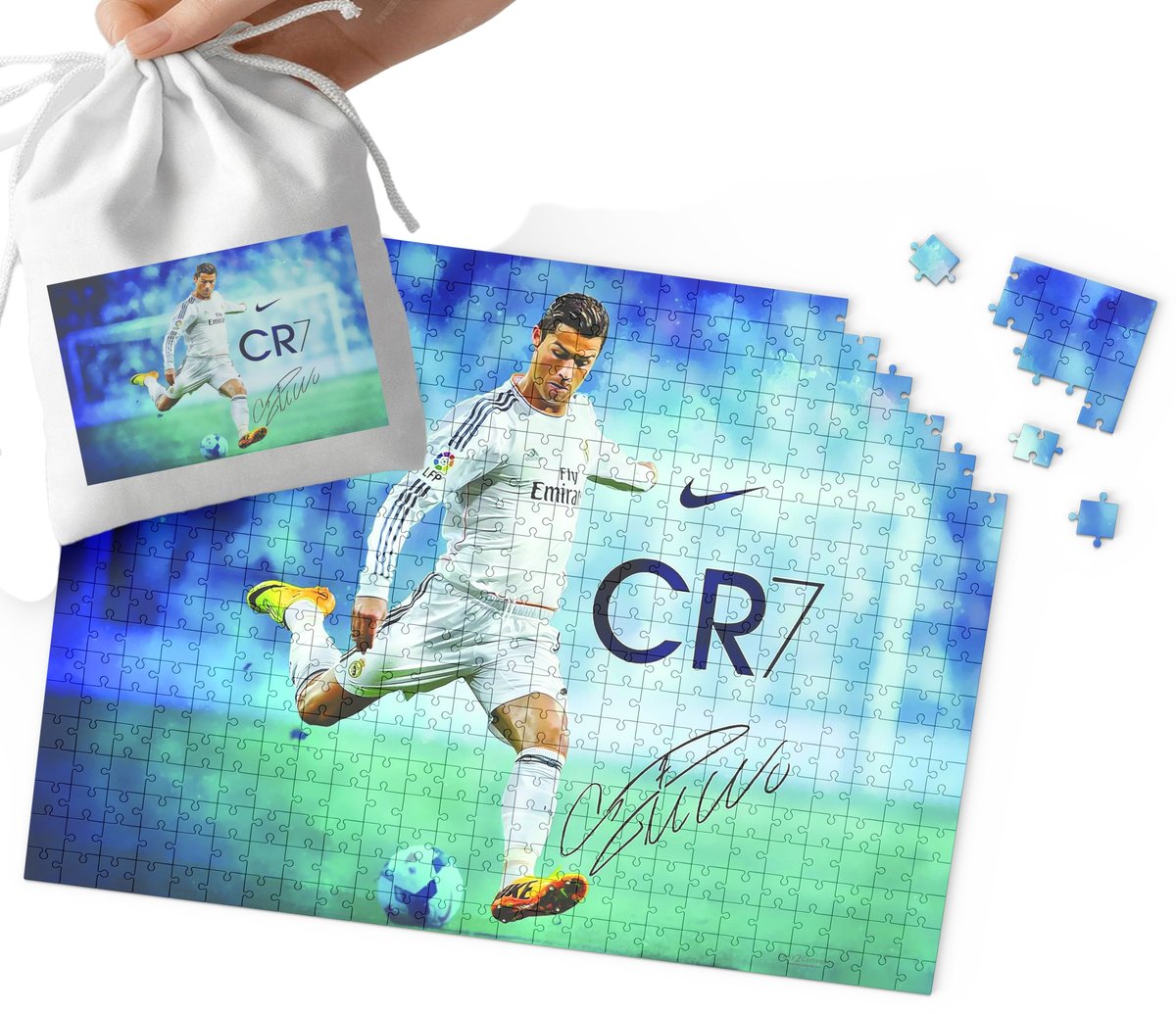 PUZZLE - Cristiano Ronaldo WZORY DLA MAŁEGO PIŁKARZA 24el + WORECZEK