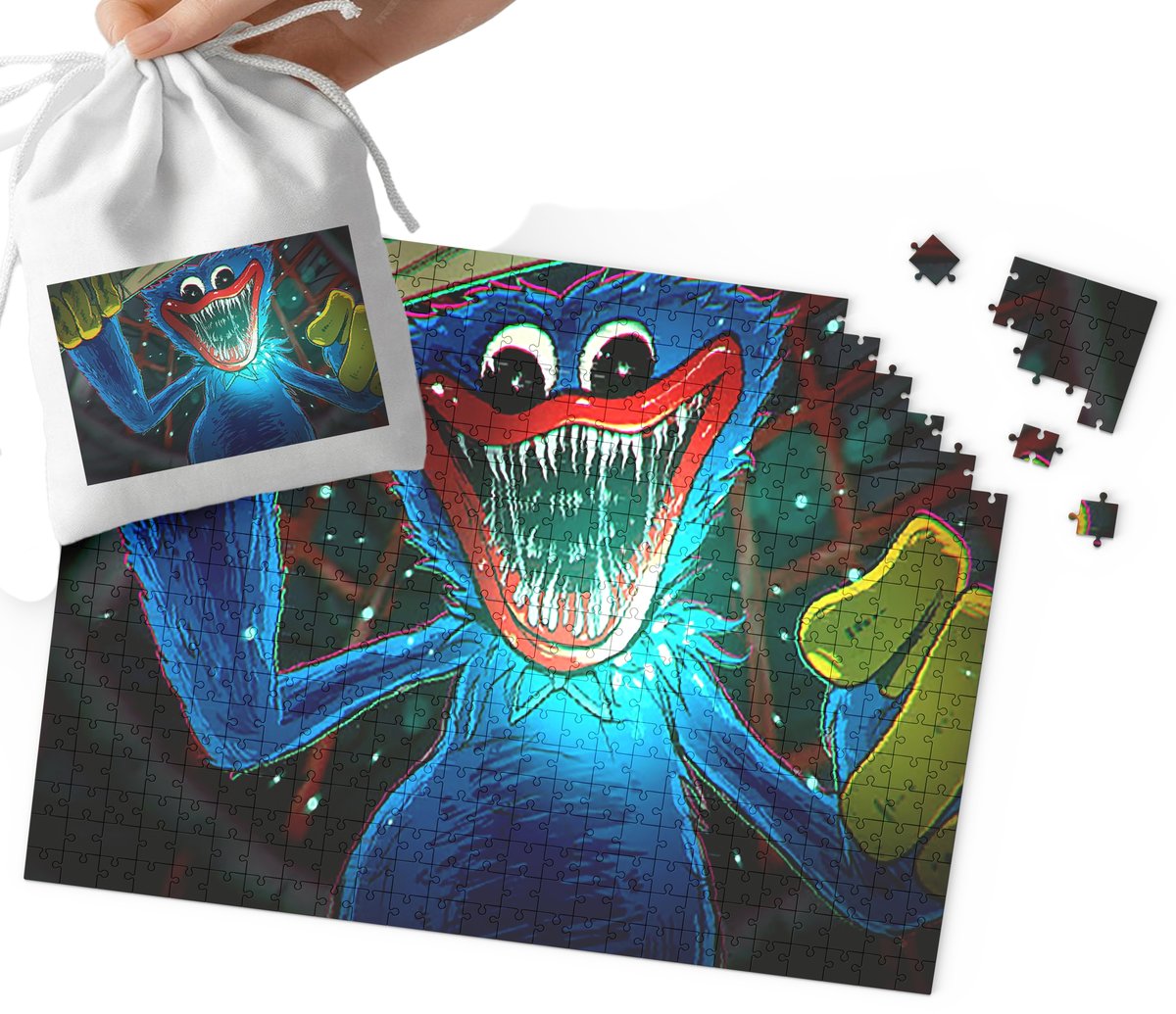 PUZZLE Huggy Wuggy WZORY Z BAJEK I GIER PREZENT DLA DZIECI 24el + WORECZEK