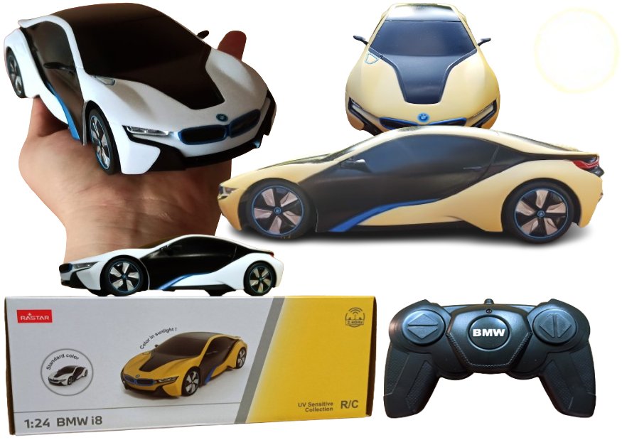 Autko Zdalnie Sterowane BMW i8 UV ZMIENIA KOLOR NA SŁOŃCU Rastar Samochód Auto Na Pilot 2,4GHz RC 1:24