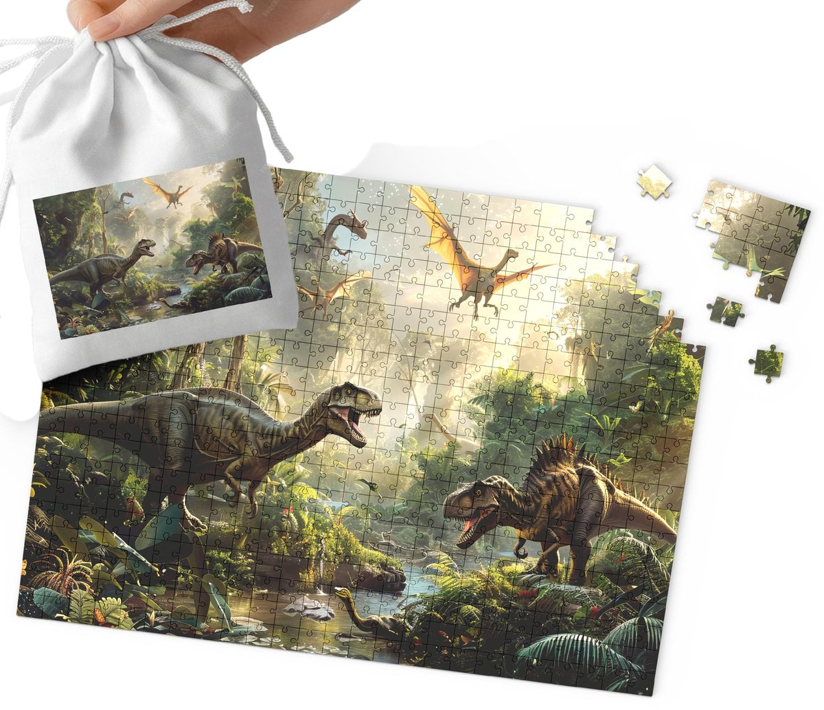 PUZZLE TRADYCYJNE - DINO DINOZAURY WZORY PREZENT NA ŚWIĘTA 24el + WORECZEK