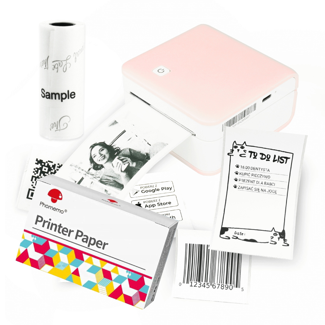 Mini drukarka etMini drukarka etykiet Phomemo M02 Pro różowa 300dpi / do 53mm / BT / w zestawie z taśmami Q22-RMS2 KUP z zamiennikami i oszczędzaj! - ZADZWOŃ 730 811 399