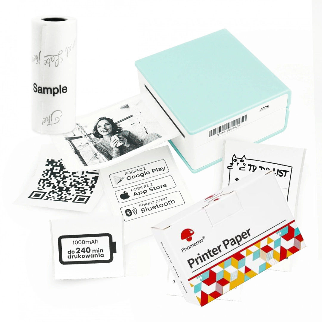 Mini drukarka etykiet Phomemo M02 zielona 203dpi / do 50mm / BT / w zestawie z taśmami Q22-RMS2 KUP z zamiennikami i oszczędzaj! - ZADZWOŃ 730 811 399