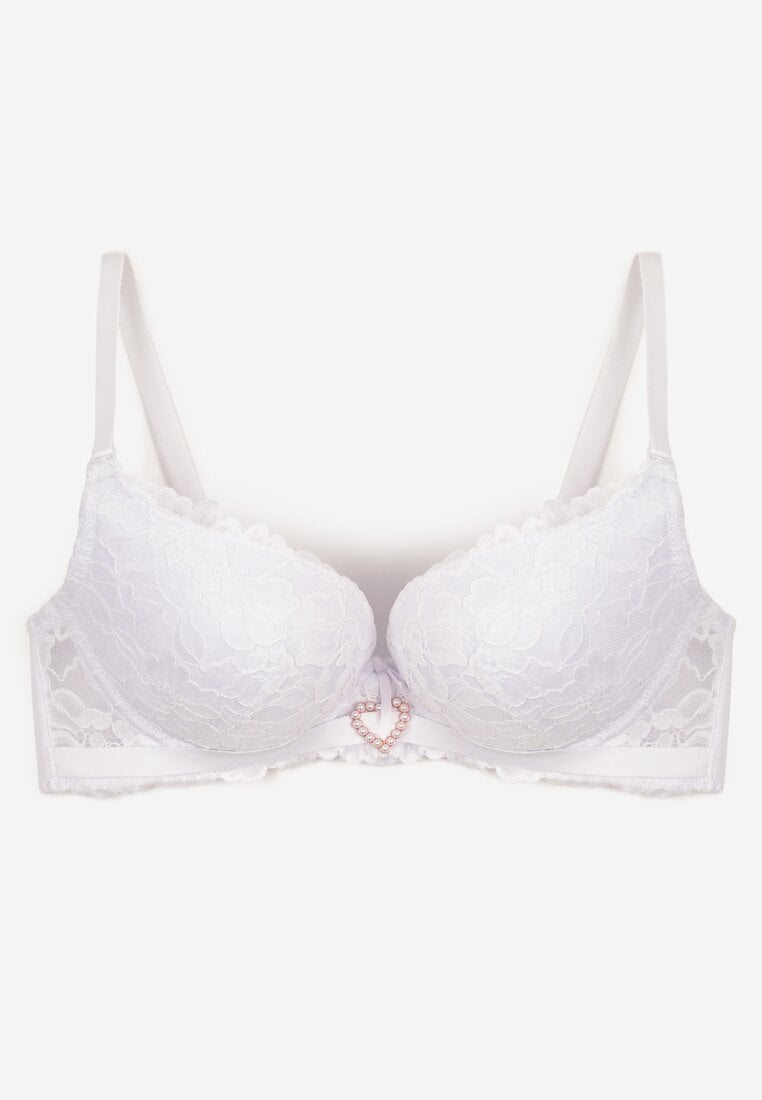 Biały Biustonosz Ozdobiony Koronką i Cyrkoniowym Sercem Fannel